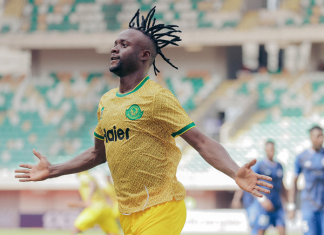 Young Africans forward, Mayele Fiston Kalala scored a brace against Rivers United in the CAF Confederation Cup quarter-final match in Uyo.